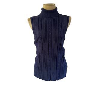 VTG Y2K 2000s Blue Beaded Cable Knit Sleeveless Sweater Plus Size 2X